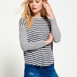 Superdry Striped Long Sleeve Top – Navy & White Size 10